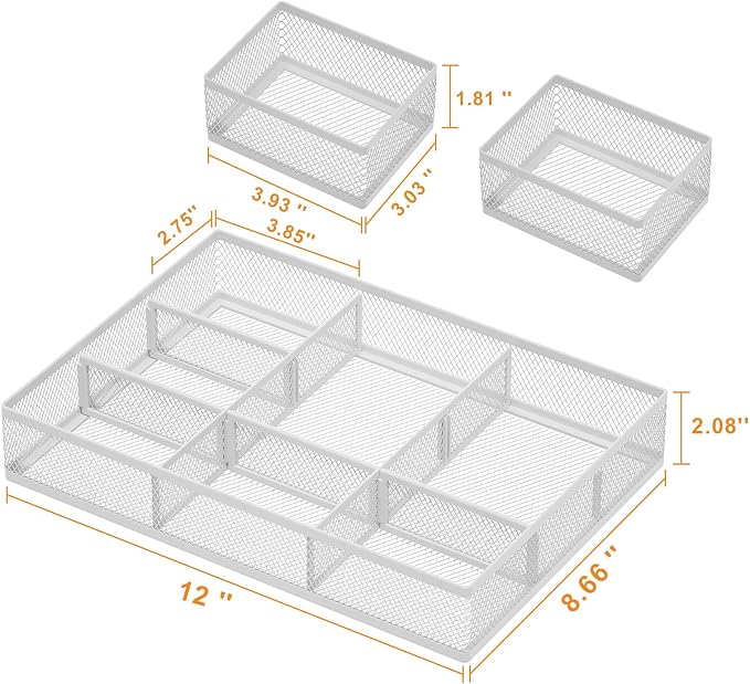 Marbrasse Mesh Desk Drawer Organizer Tray 3 Packs, 9 Adjustable Compartments - Image 3