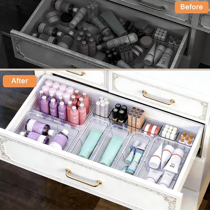 14 PCS Adjustable Clear Drawer Organizer Set - Image 4