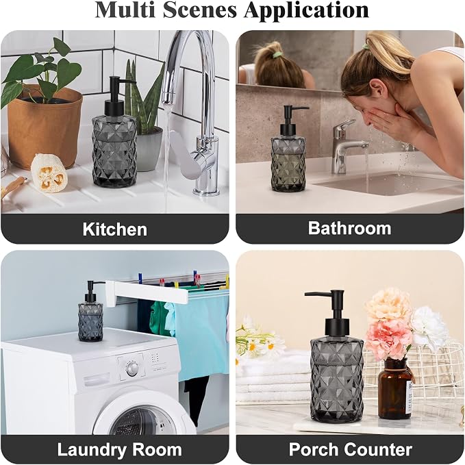 11oz Glass Soap Dispenser with Plastic Pump, Elegant Dispenser - Image 4