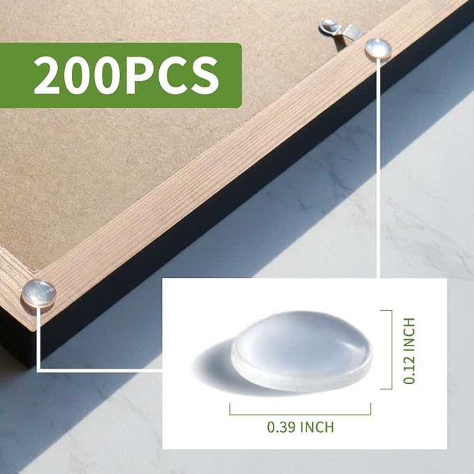 Super High Viscosity Cabinet Door Bumpers -200 pcs 2/5”Diameter Clear Adhesive Pads Glass Hardware Bumpers for Drawers, Glass Tops, Small Furniture(200pcs)