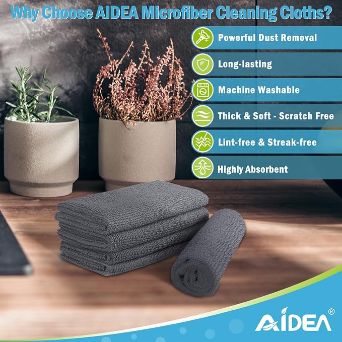 AIDEA Microfiber Cleaning Cloth Grey-400PK, Soft Absorbent Rags, Microfiber - Image 2
