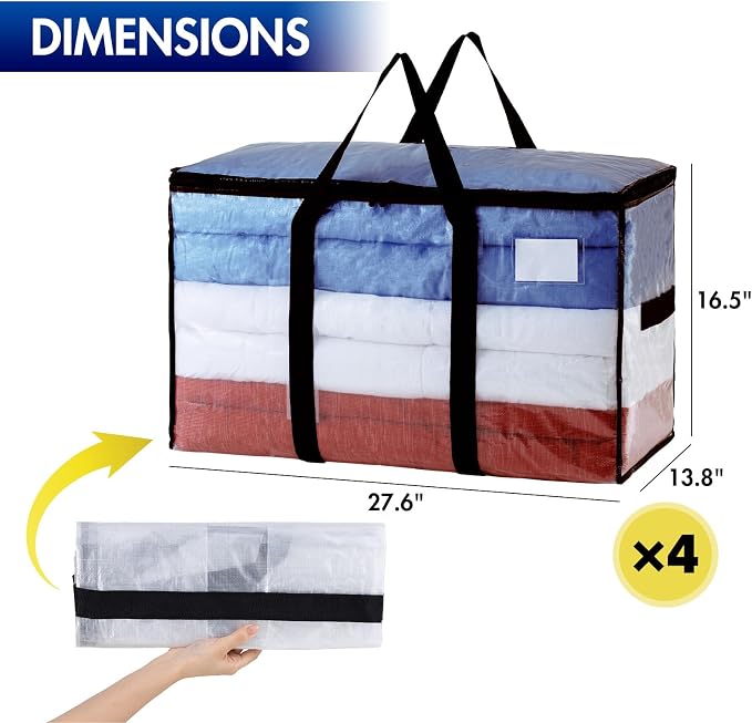 TAILI 4 Pack Clear Extra Large Moving Bags, Storage Bag - Image 3