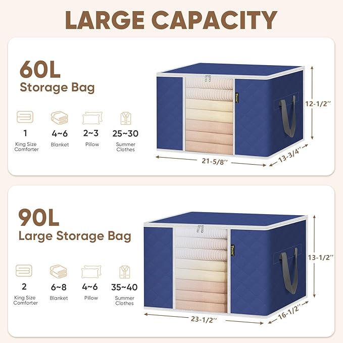 BALEINE 4 Pack Clothes Storage Bags, 24 Gallon Storage Containers - Image 6