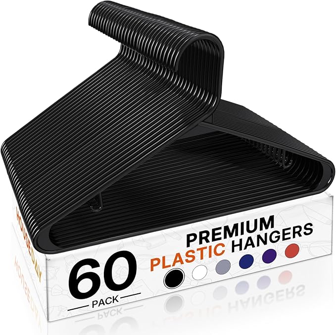 HOUSE DAY Black Plastic Hangers 60 Pack, Slim Space-Saving Clothes Hangers | by HOUSEDAY