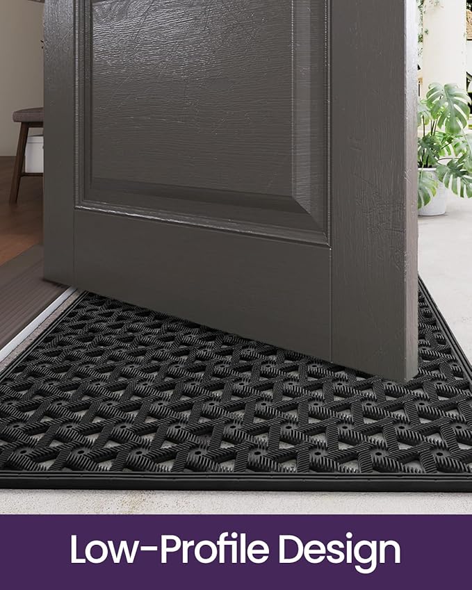 DEXI Front Door Mat Outside Entrance Rubber 24x36, Welcome Floor Doormat Heavy Duty Non Slip, Dirt Trapper Waterproof Exterior Entry Mats All Weather for Patio Entryway Drainage, Black