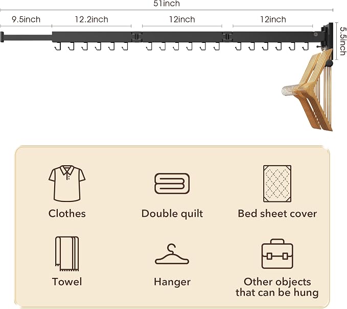 ZdwCyl Wall Mounted Clothes Hanger, Clothes Drying Rack, Laundry Drying Rack - Image 7