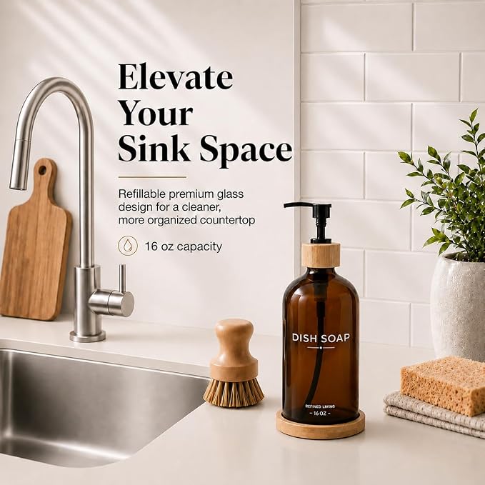 Dish Soap Dispenser, 16OZ Glass Kitchen Soap Dispenser - Image 2