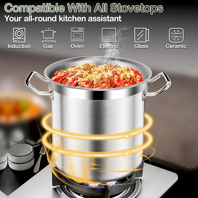 Stainless Steel Stock Pot,50 QT Large Stock Pot with Lid, Heavy Duty Tri-Ply Bottom Commercial Grade Stock Pots & Stockpots for Boiling Cooking Soup Stew Canning Cookware Sauce Cooking Pots
