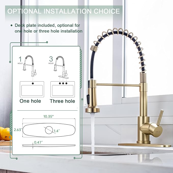 WEWE Pull-Down Kitchen Faucet, 2-Mode Sprayer, High Arc | 17-Inch Height - Image 6