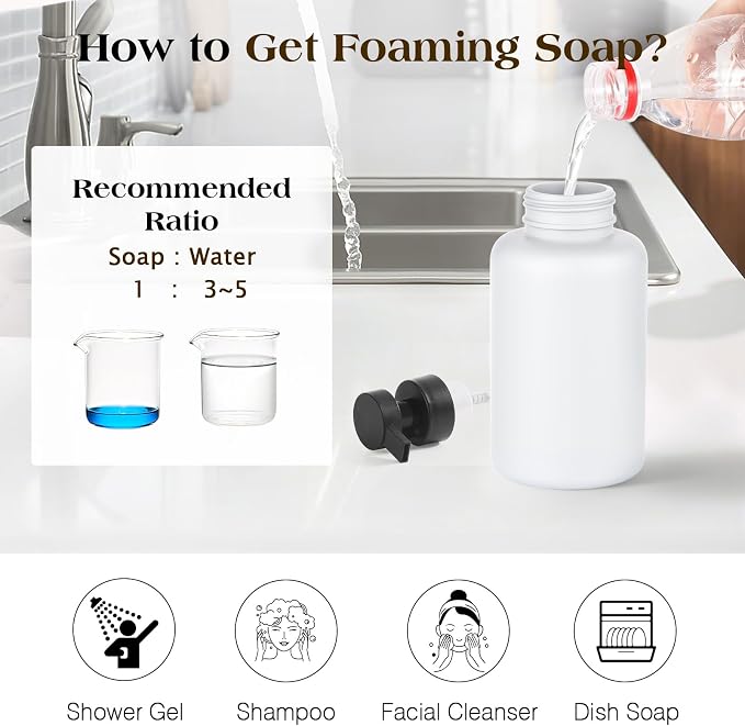 Luxspire Glass Foaming Soap Dispenser 15oz Hand Soap Bottle, 2 Pack | Anti-drip - Image 6
