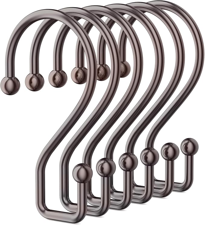 Goowin Bronze Metal Shower Curtain Hooks Rings, S Shape Metal Shower Curtain by Goowin