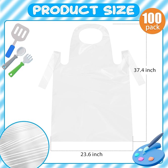 200Pcs Disposable Aprons for Adults, Plastic Aprons for Cooking, Waterproof Apron for Adults Painting Housework Picnic Party Etc