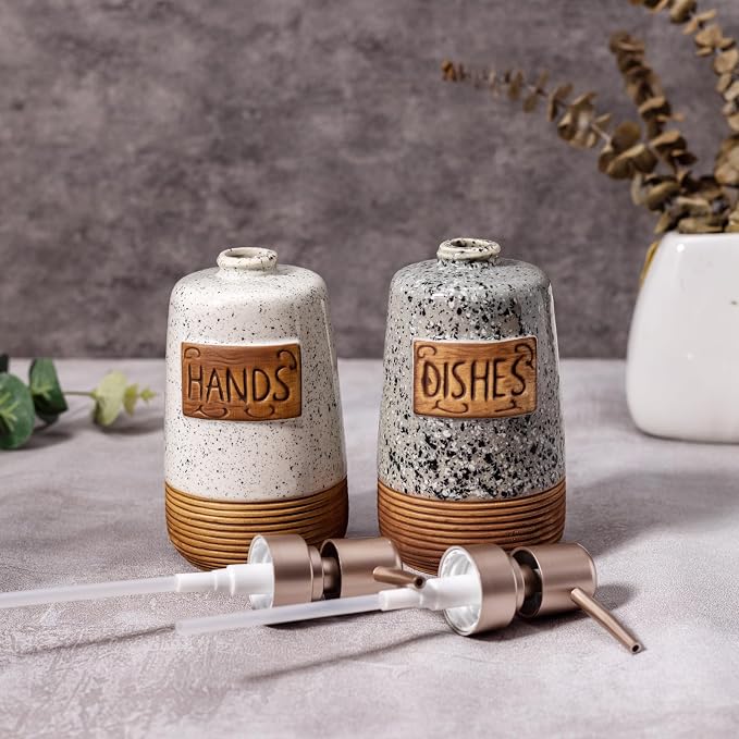 Hand and Dish Soap Dispenser Set, Farmhouse Ceramic Soap Dispenser - Image 6