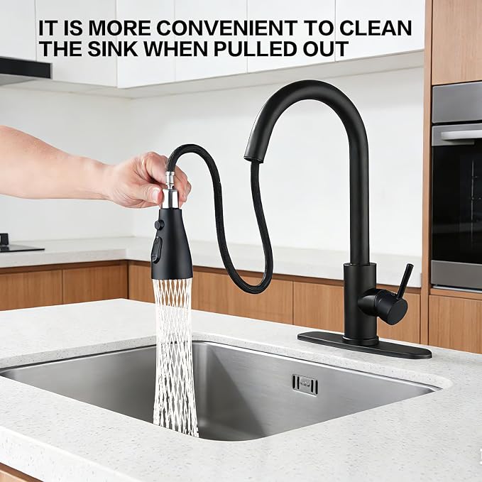 Kitchen Faucet with Pull Down Sprayer，Black Kitchen Sink Faucet，High Arc Single - Image 3