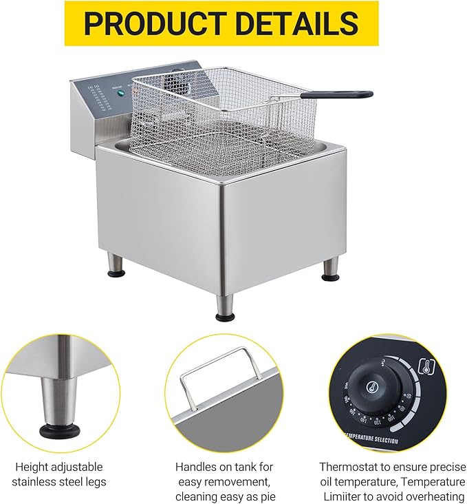 11L Electric Deep Fryer, 1700W Heavy Duty Oil Fryer with Max/Min Oil Mark & Drain Valve, Perfect for Fried Chicken French Fries Shrimp