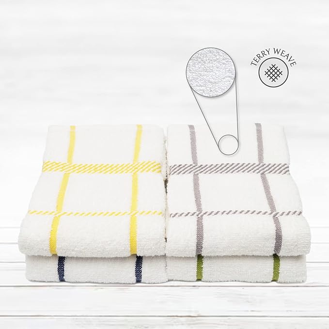 100% Cotton Terry Dish Towels, 4 Pack Checks, 16 x26 Inches, Super Soft and - Image 3
