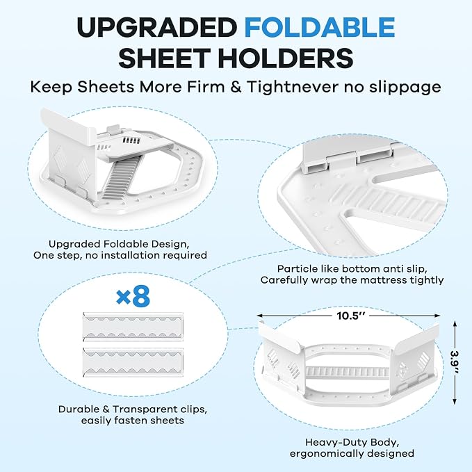Upgrade Bed Sheet Holders for Corners Keep Sheets Firm & Tight, Foldable Lock - Image 3