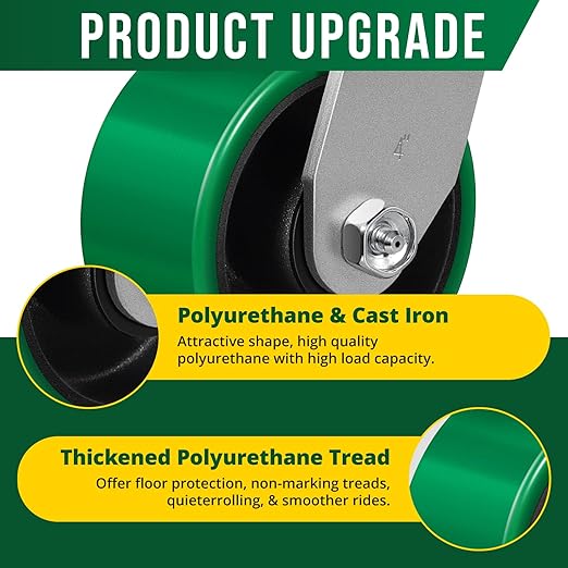 4 Inch Caster Wheels Heavy Duty, Polyurethane Industrial Casters Set of 4 Load 3200lbs, Plate Caster for Carts, Dollies, Racks, Industrial Equipment(2 Brake & 2 Rigid)