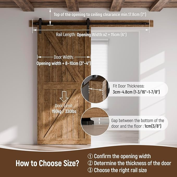CCJH 4FT Single Sliding Barn Door Hardware Kit Black Basic Roller Carbon Steel Hanger Flat Track System for Closet Kitchen 1 Door 24 inch Wide