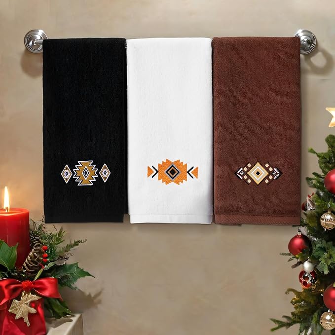 3 Pcs Western Aztec Hand Towels Southwestern Bathroom Decor | Embroidered - Image 5