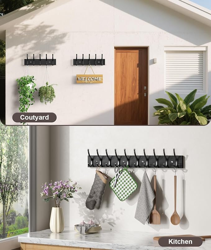 Optish 2 Pack Wooden Coat Rack Wall Mount, 16.1" Rustic Coat Hanger Hooks Wall - Image 7