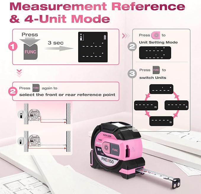 PREXISO 2-in-1 Laser Tape Measure, 215Ft Laser Measure & 16Ft Tape Measure - Image 5