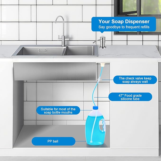 Soap Dispenser for Kitchen Sink, Upgrade Built in Sink Soap Dispenser Brushed - Image 4