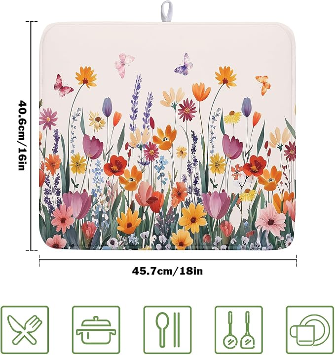 Kawani Spring Summer Flowers Dish Drying Mat - Image 2