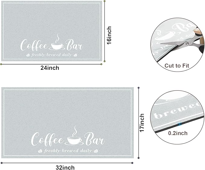 CooRug Fashion Coffee Mat, Dish Drying Mat 17" x 32" Light Grey | Hide Stain - Image 6