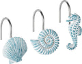 Sunlit Seashells Decorative Shower Curtain Hooks, Aqua Blue Ocean Creatures by Sunlit