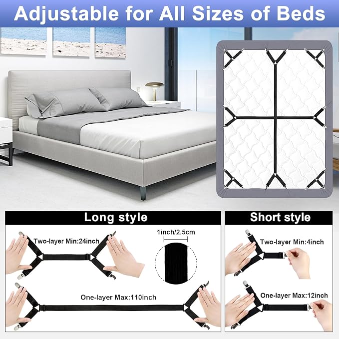 6 Pack Bed Sheet Straps Fitted Bed Sheet Fasteners Clips Black | Adjustable - Image 3