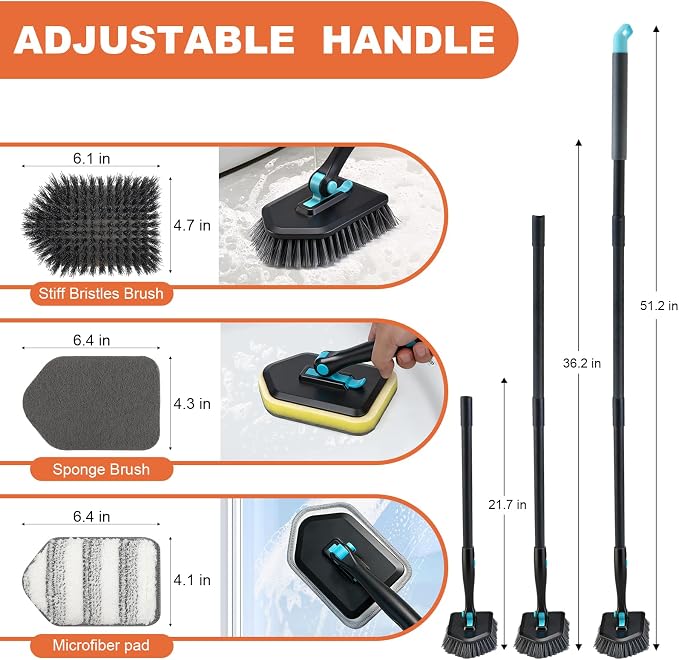 Long Handled Scrub Brush for Shower, 3-in-1 Cleaning Brushes - Image 3
