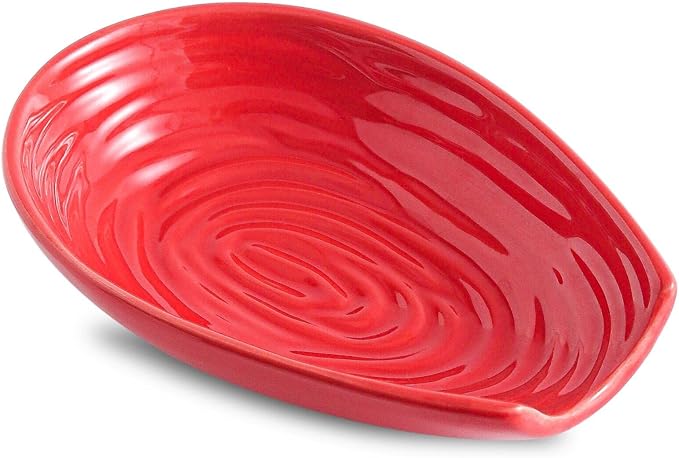 Hasense Spoon Rest for Stove Top, Large Ceramic Cooking Spoon Holder for Kitchen Counter, Porcelain Spatula Rest for Kitchen Utensils, Ladle and Tong, Home and Coffee Bar Decor, Red