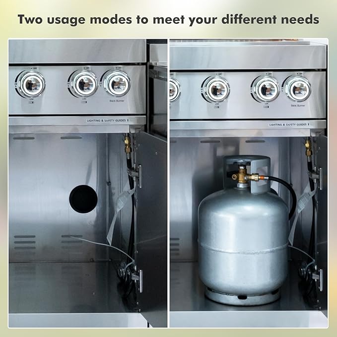 Outdoor Kitchen Island, 84.6 Inch 72000 BTU Gas Grill Combination With Refrigerator and Sink, Outdoor Stainless Steel Barbecue Bar, Propane Grill, for Patios, Gardens, Parties