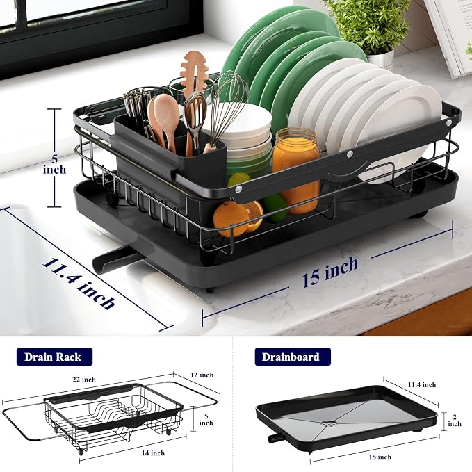 Kitsure Dish Drying Rack for Kitchen Counter, 12.2''W x 15.7''~23''L, Cutlery - Image 4