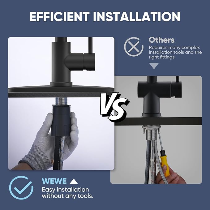 WEWE Pull-Down Kitchen Faucet, 2-Mode Sprayer, Matte Black, High Arc | 17-Inch - Image 6
