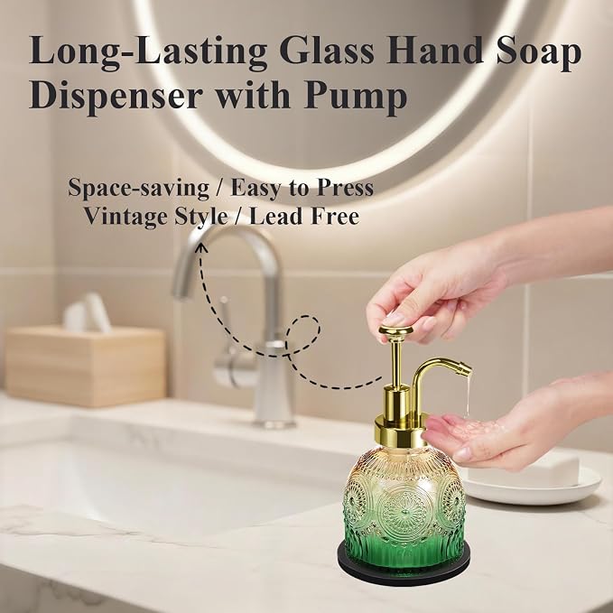 Amolliar 8 Oz Glass Vintage Soap Dispenser w/Plastic Pump, - Image 4