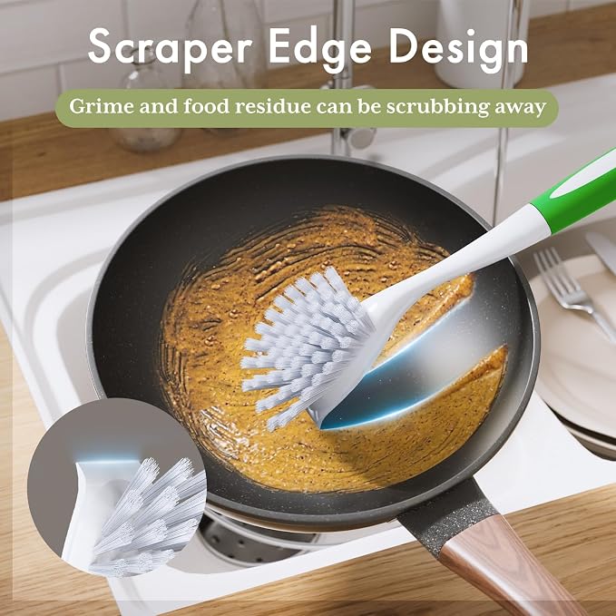 Dish Brush with Handle, 2 Pack Kitchen Scrub Brushes - Image 6