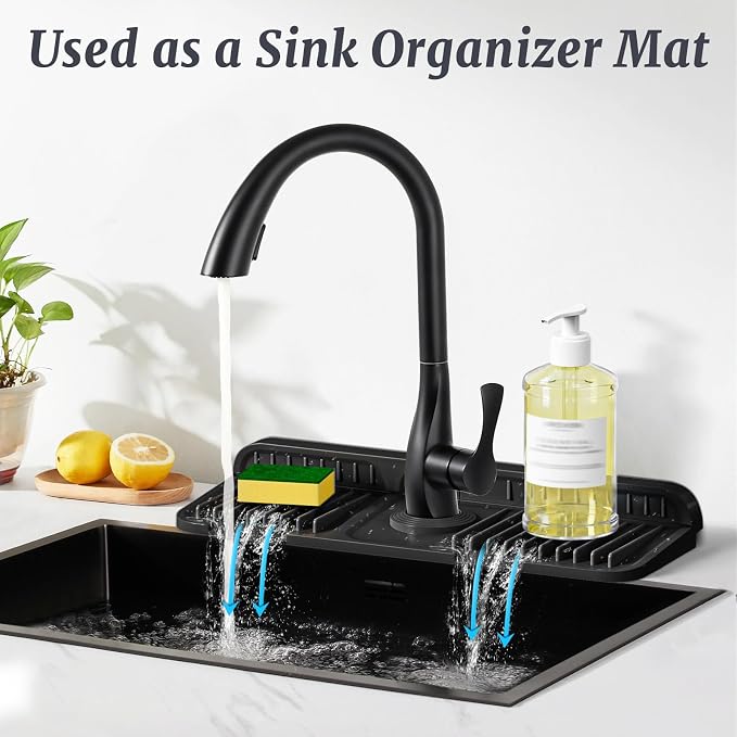 PoYang 14.6 Inch Faucet Mat for Kitchen Sink Splash Guard, Snap Button Holds It - Image 6