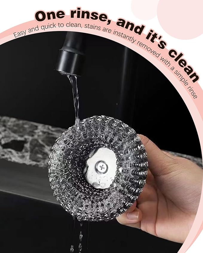 5Pcs Steel Wool Scrubber, Stainless Steel Scrubber Set with Long & Short Handle & 3Pcs Pads, Metal Scrubbers for Cleaning Kitchen,Household,Dishes,Wash Sink,Pots,Pans,Cast Iron,Grills,Stoves