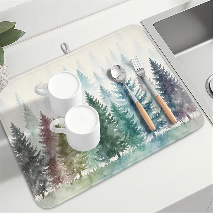 Giwawa Pine Tree Dish Drying Mat Natural Forest Fog Microfiber Dishes Pad 18x24 - Image 8