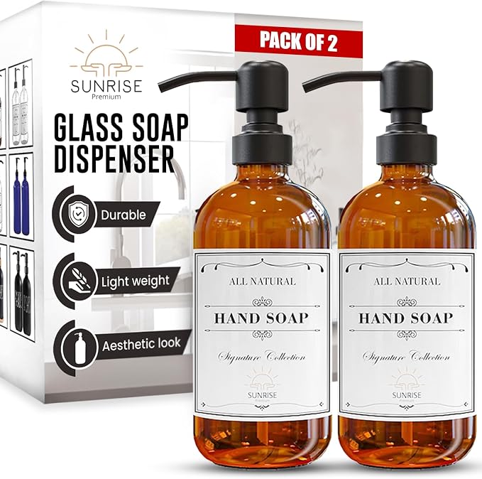 Sunrise Premium Amber Glass Soap Dispenser Matte Black by SunrisePremium
