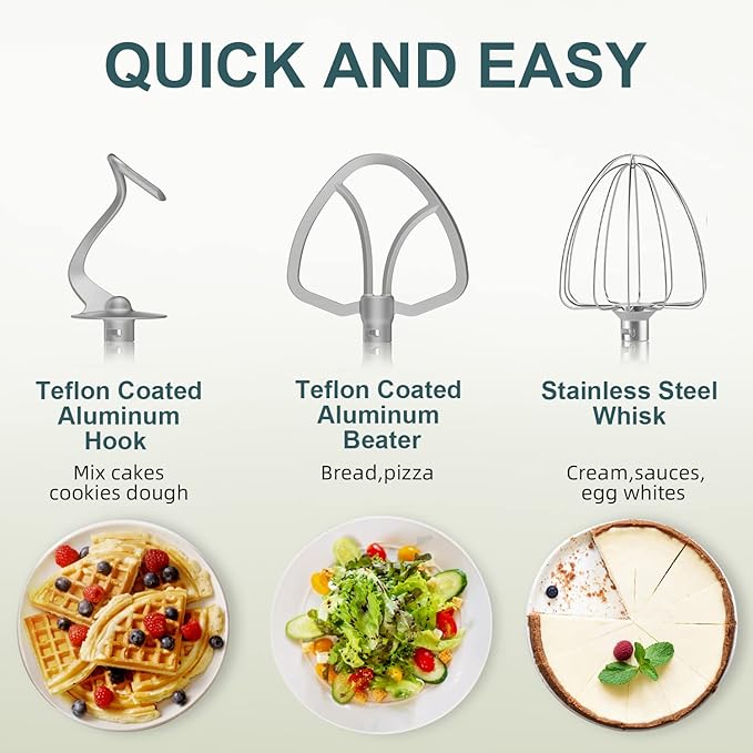 HOWORK Electric Stand Mixer,10+p Speeds Kitchen Mixer With 6.5QT Stainless Steel Bowl,Dough Hook, Wire Whip & Beater,for Most Home Cooks(Blue)