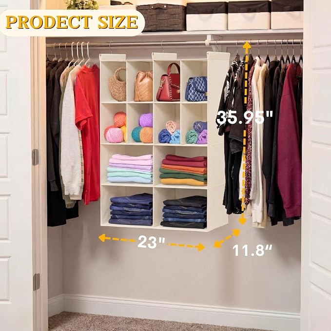 4 Tier Hanging Closet Organizer, 12 Compartments Dual Row Storage, 3 Sturdy - Image 3