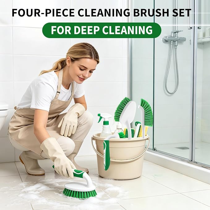 Scrub Brush Set of 4 Pack, Heavy Duty Shower Cleaning Brush Set - Image 7