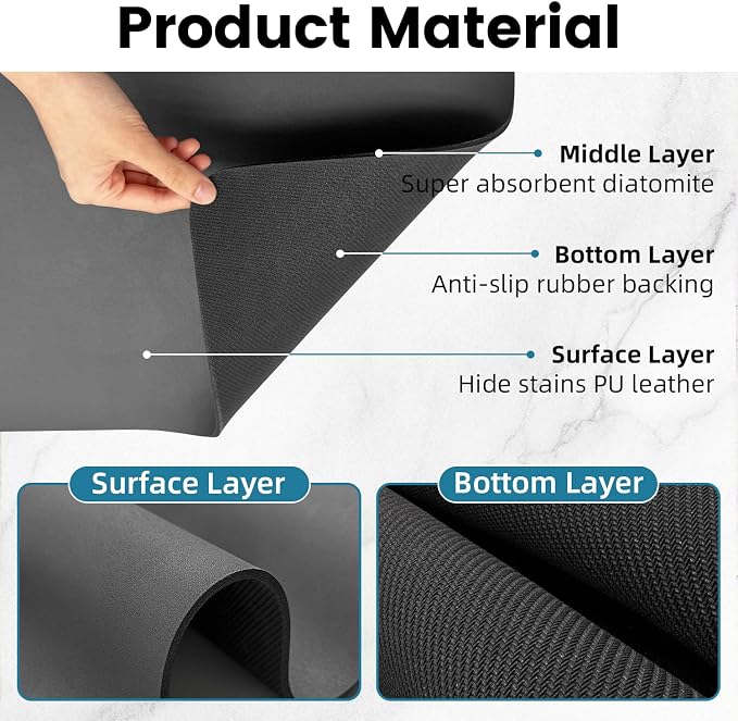 PoYang 31.5x17 Inch Coffee Mat, Extra Large Dish Drying Mat, Stain-Hiding - Image 5