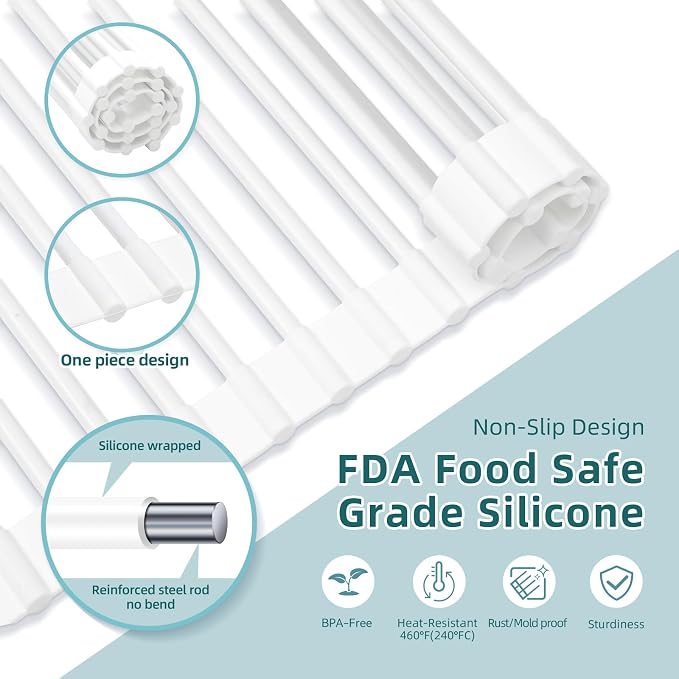 Ohuhu Over Sink Dish Drying Rack, 17.6" W x 15.4" L Roll Up Dish Racks Kitchen - Image 4