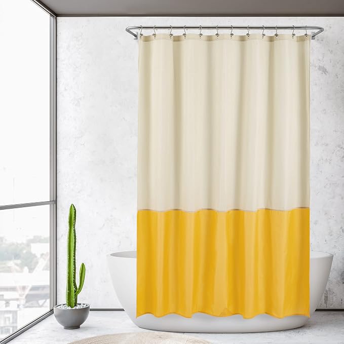 ALYVIA SPRING Waterproof Fabric Shower Curtain or Liner Cream/Yellow - Image 6