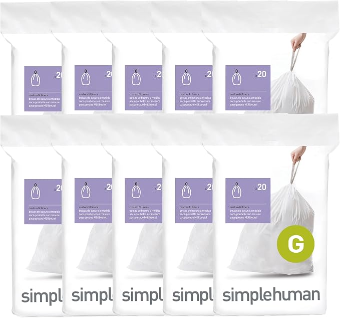 simplehuman Code G 200 Count Custom Fit Liners, Drawstring Kitchen Trash Bags by Unknown