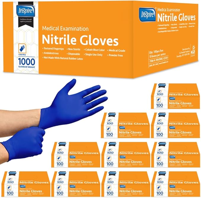 Inspire Cobalt Blue Nitrile Disposable Gloves | 4.5 Nitrile Safety Medical Exam by Inspire